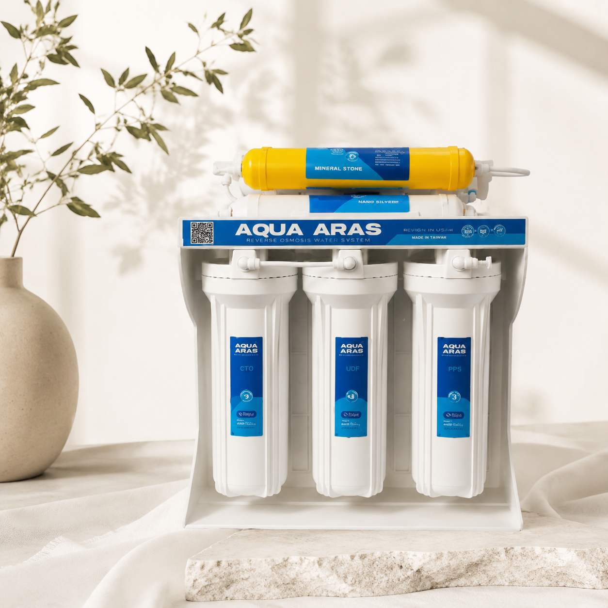 دستگاه تصفیه آب خانگی AQUA ARAS فول تایوان | سیستم تصفیه آب 8 مرحله‌ای RO
